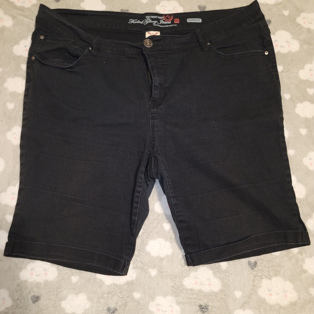 Faded Glory Black Stretch Denim Bermuda Shorts